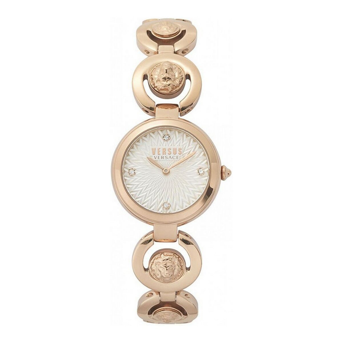 Montre femme Versace Versus à bracelet maillons ton or, cadran blanc nacré