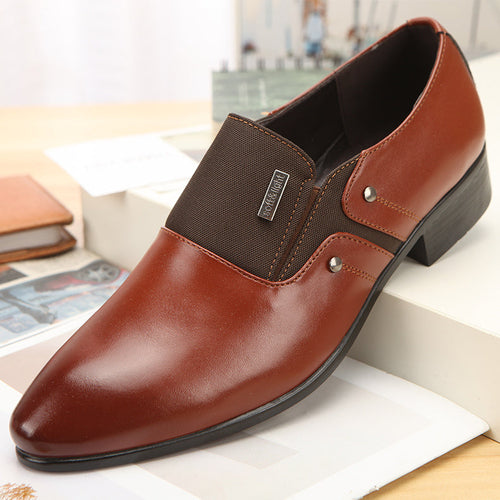 Chaussures homme à bout pointu en PU, marron rougeâtre, empiècement textile