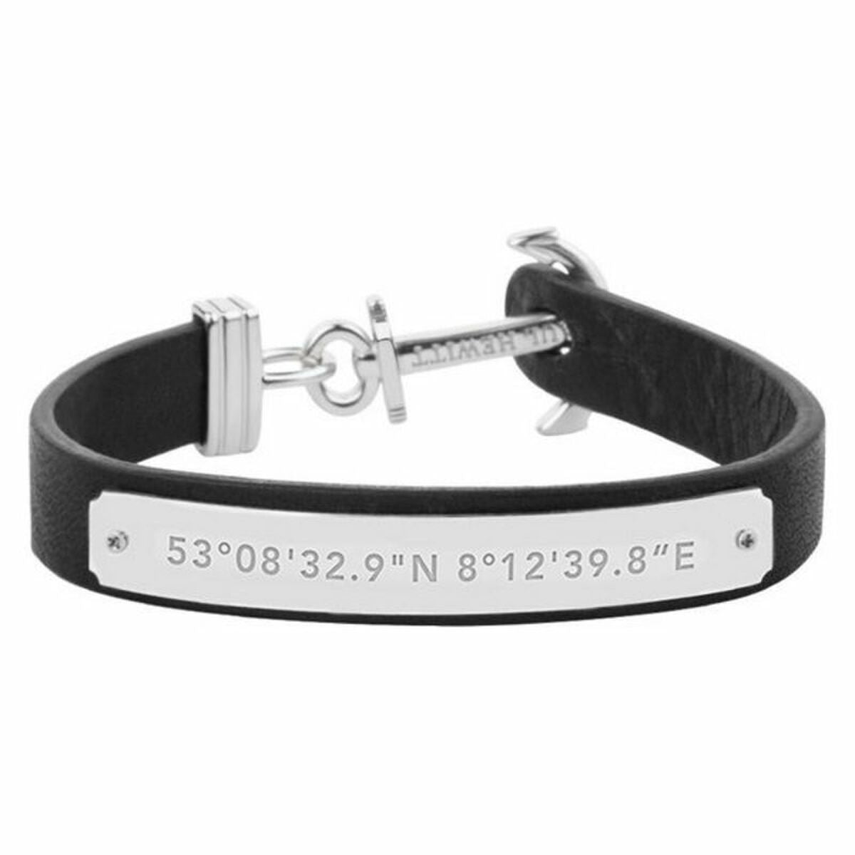 Bracelet homme Paul Hewitt en cuir noir avec fermeture et fermoir en acier poli