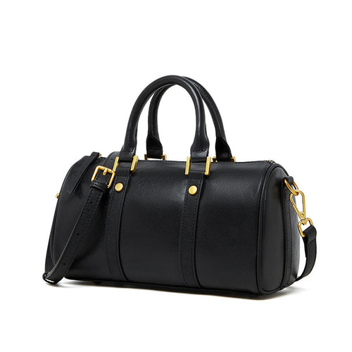Sac bandoulière en cuir noir avec poignées, bandoulière et fermeture éclair