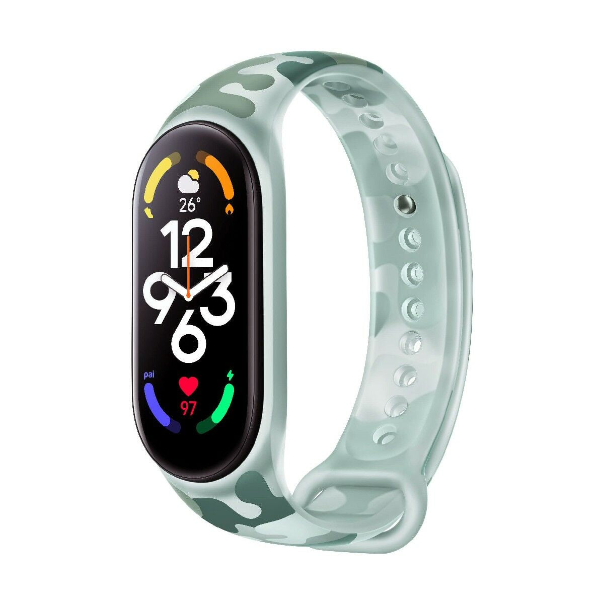 Bracelet de montre Xiaomi SMART BAND 7 en silicone vert clair, motif camouflage, écran