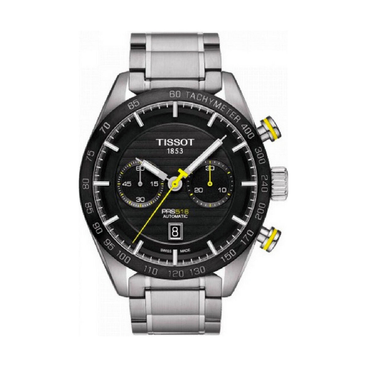 Montre automatique Tissot PRS 516 homme à cadran noir, bracelet acier, chronographe