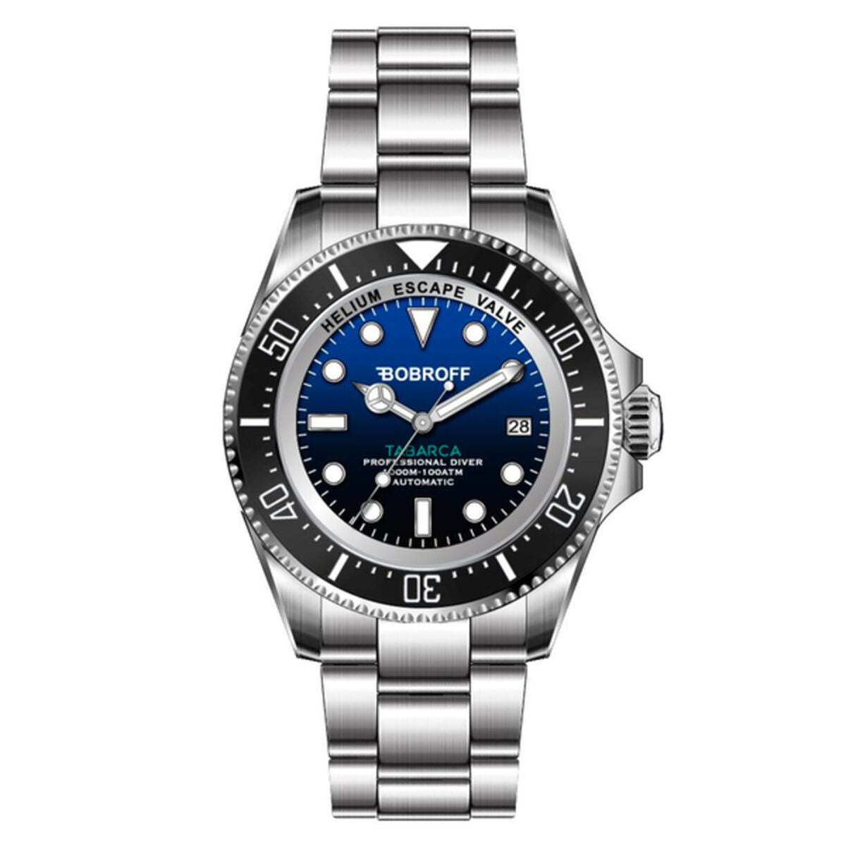 Montre homme Bobroff cadran bleu, lunette noire, bracelet acier