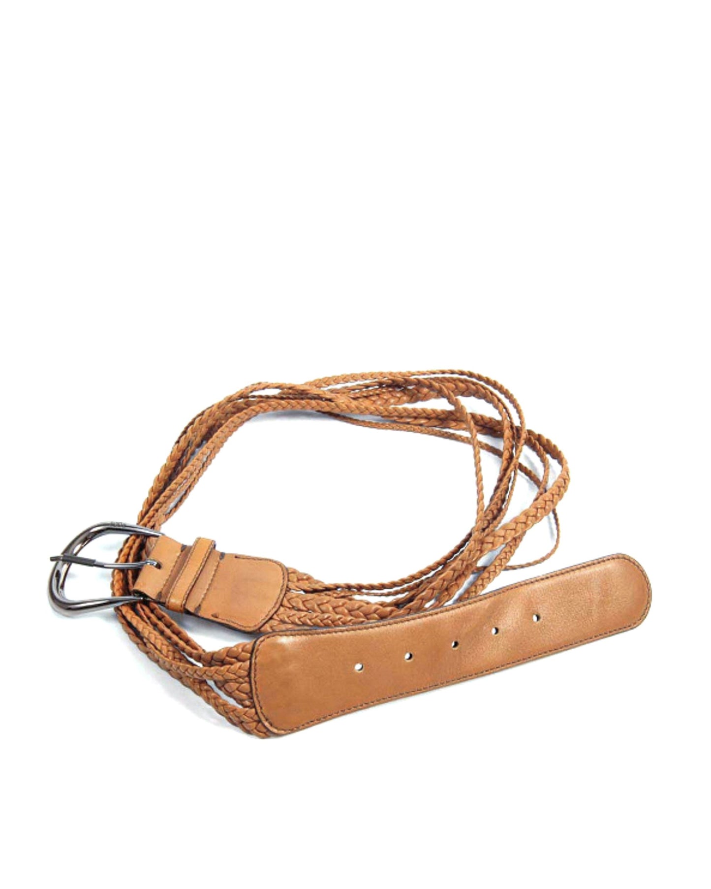 Ceinture Tod's en cuir brun avec boucle en métal argenté et cordon tressé
