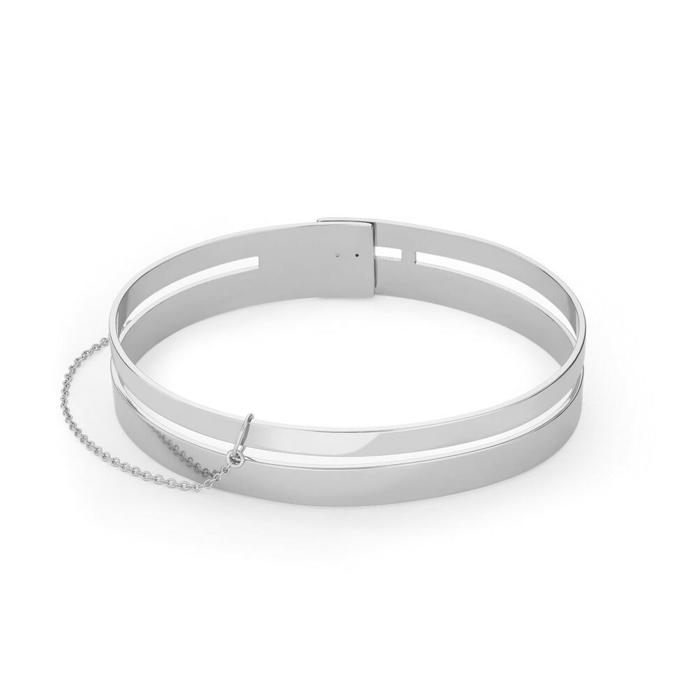Bracelet jonc argenté avec chaîne fine et fermoir rectangulaire