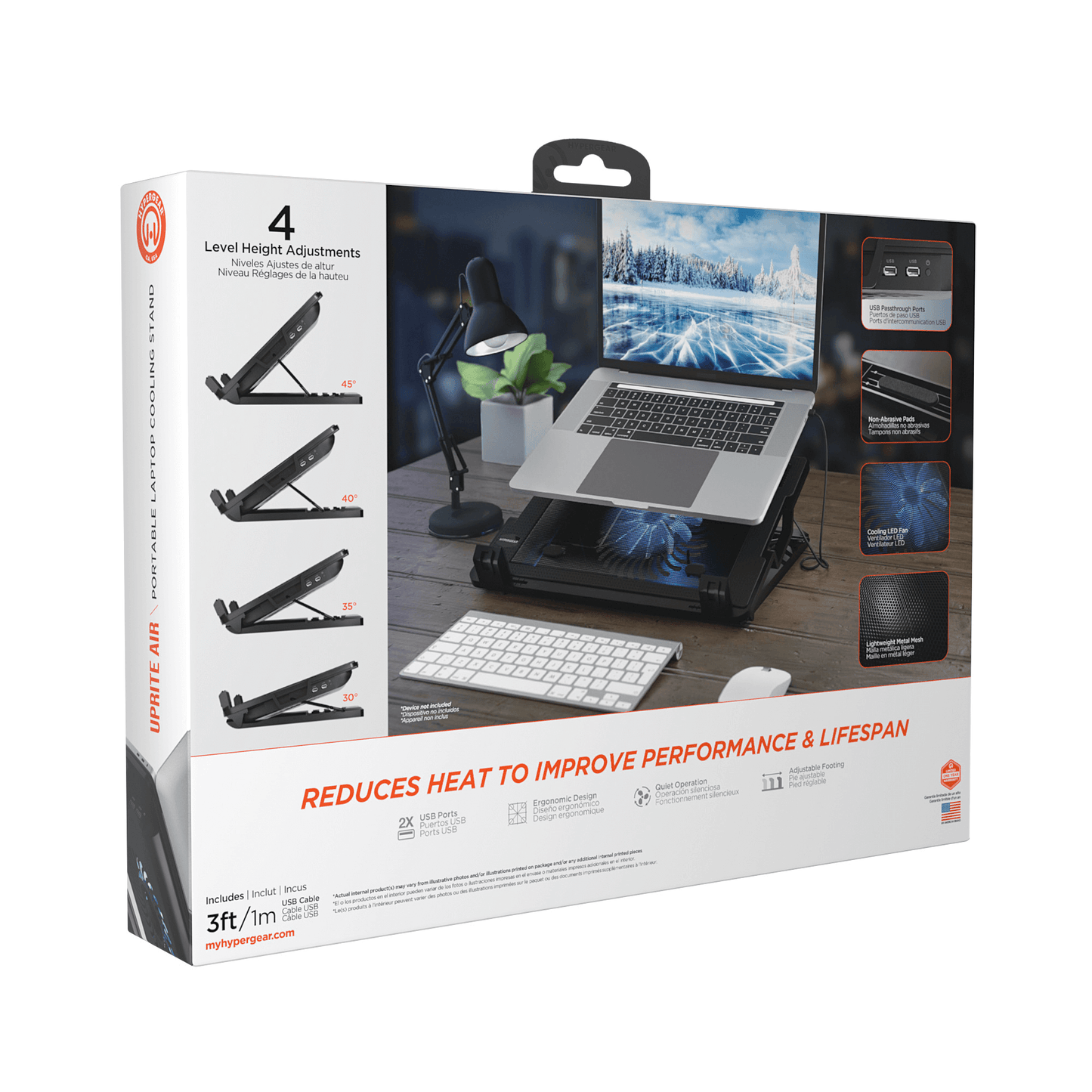 Boîte HyperGear du support ventilateur avec réglages d’inclinaison