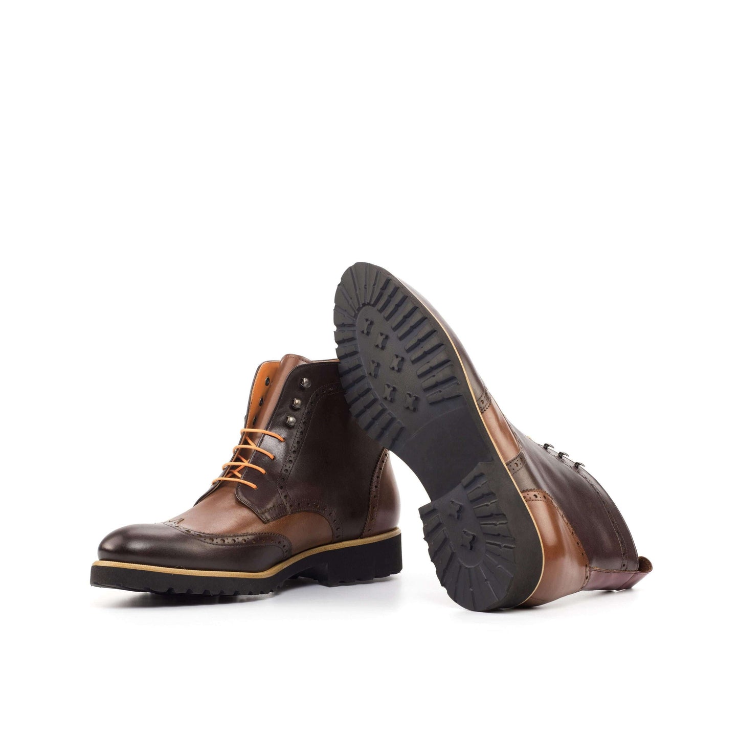 Bottes brogue cuir multicolore, vue de dessous avec semelles crantées