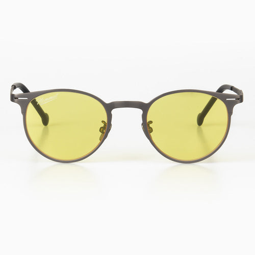 Lunettes de soleil unisexes, monture noire et verres jaunes ronds