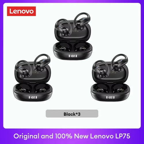 Écouteurs TWS Lenovo noirs (pack de trois) avec boîtiers de charge