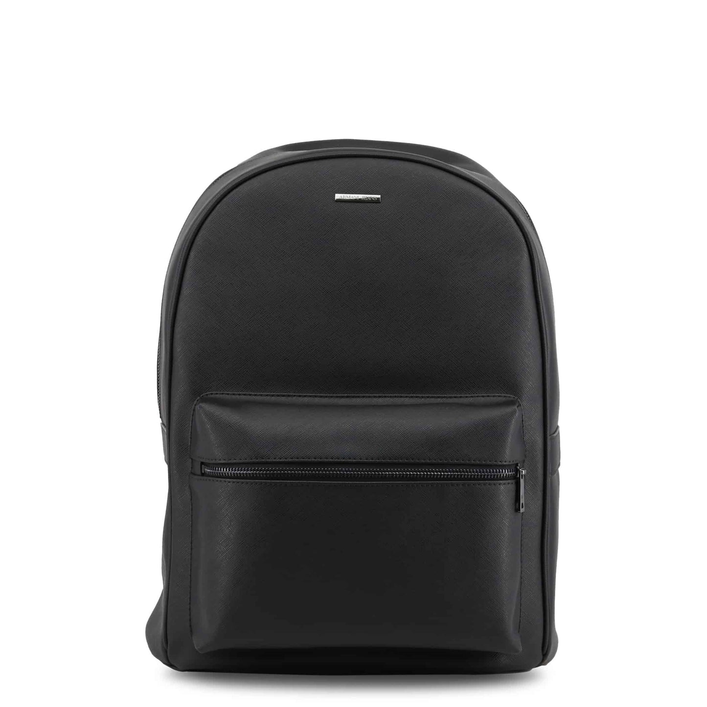 Sac à dos Armani Jeans noir en cuir synthétique, poche zippée avant.