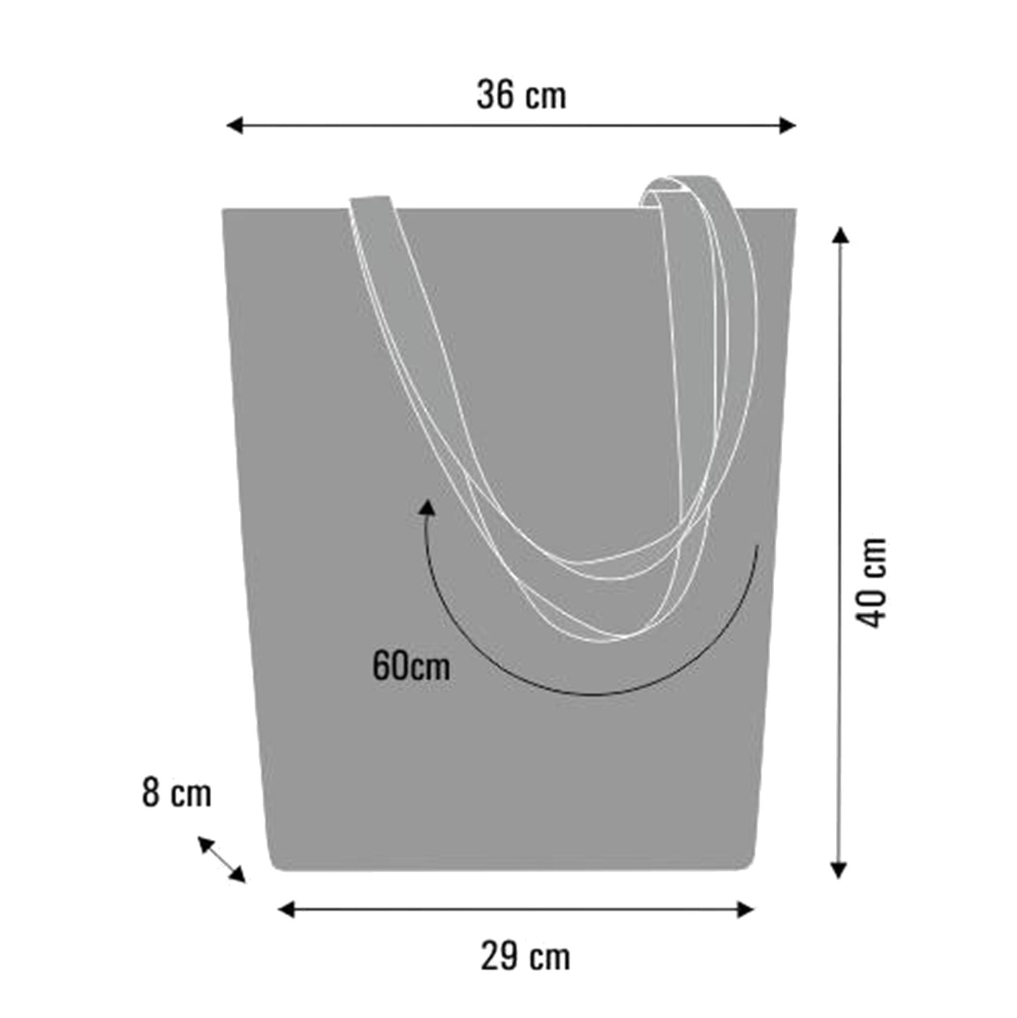 Dimensions du sac cabas : 36 cm de large, 40 cm de hauteur, 29×8 cm.
