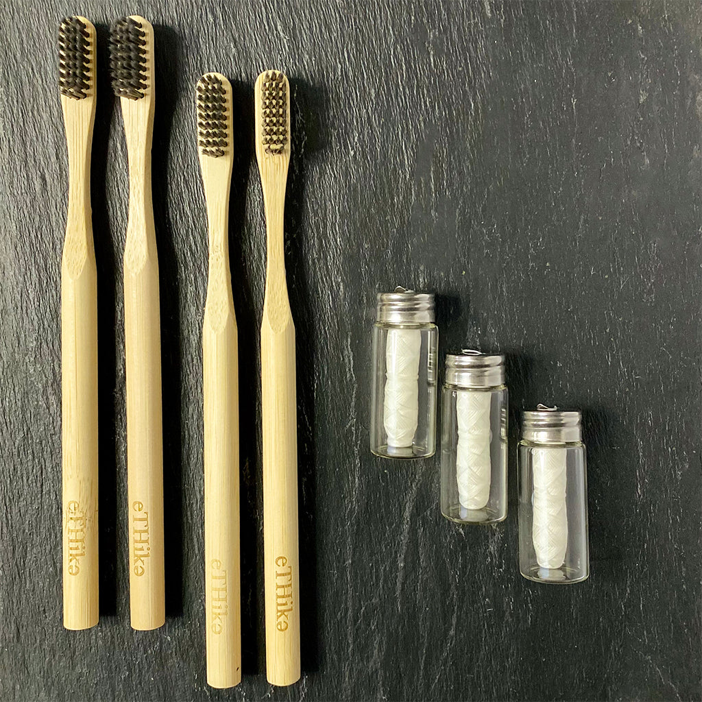 Brosses à dents en bambou Ethika et flacons en verre de recharge (7 pièces)