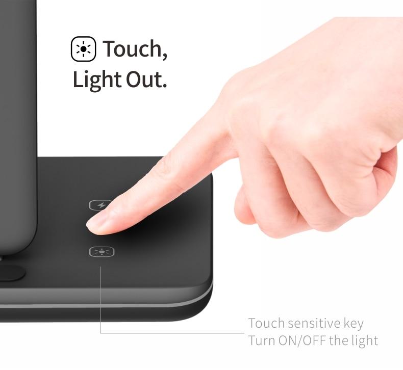Station de charge sans fil 3-en-1 Ninja avec zone tactile pour allumer la lumière
