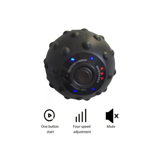 Balle de massage vibrante Rejuv noire à picots, vue du panneau avec LED de vitesse