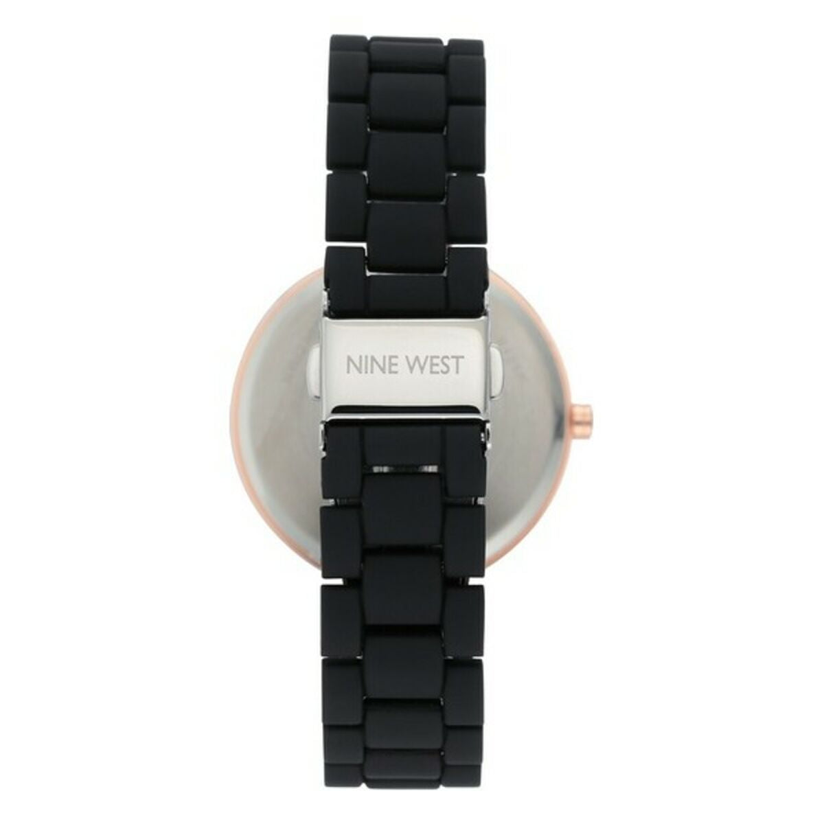 Montre-bracelet Nine West cadran rond noir et bracelet noir à maillons, Ø 36 mm
