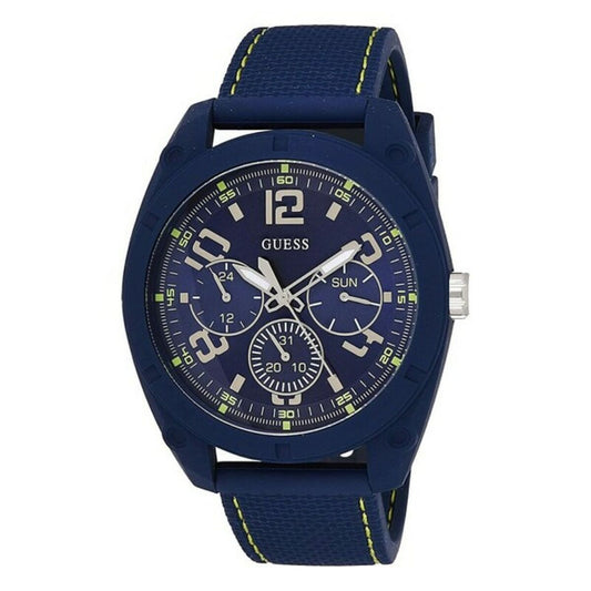 Montre Guess homme à cadran bleu et bracelet en caoutchouc bleu, boîtier rond Ø 46 mm