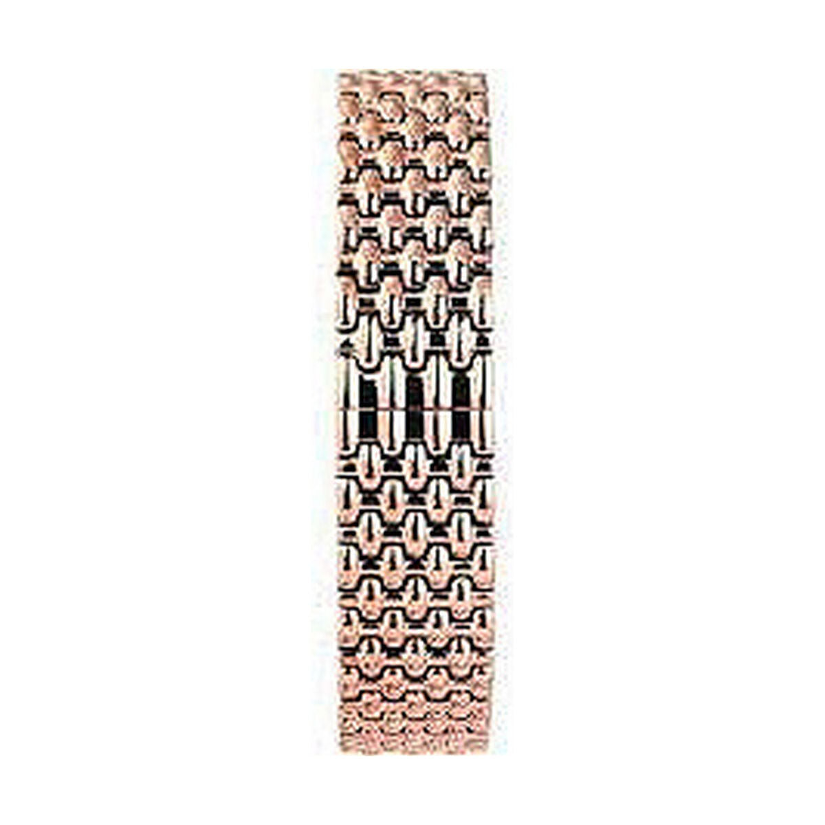 Détail bracelet de montre acier ton or rose, maillons à motifs répétés