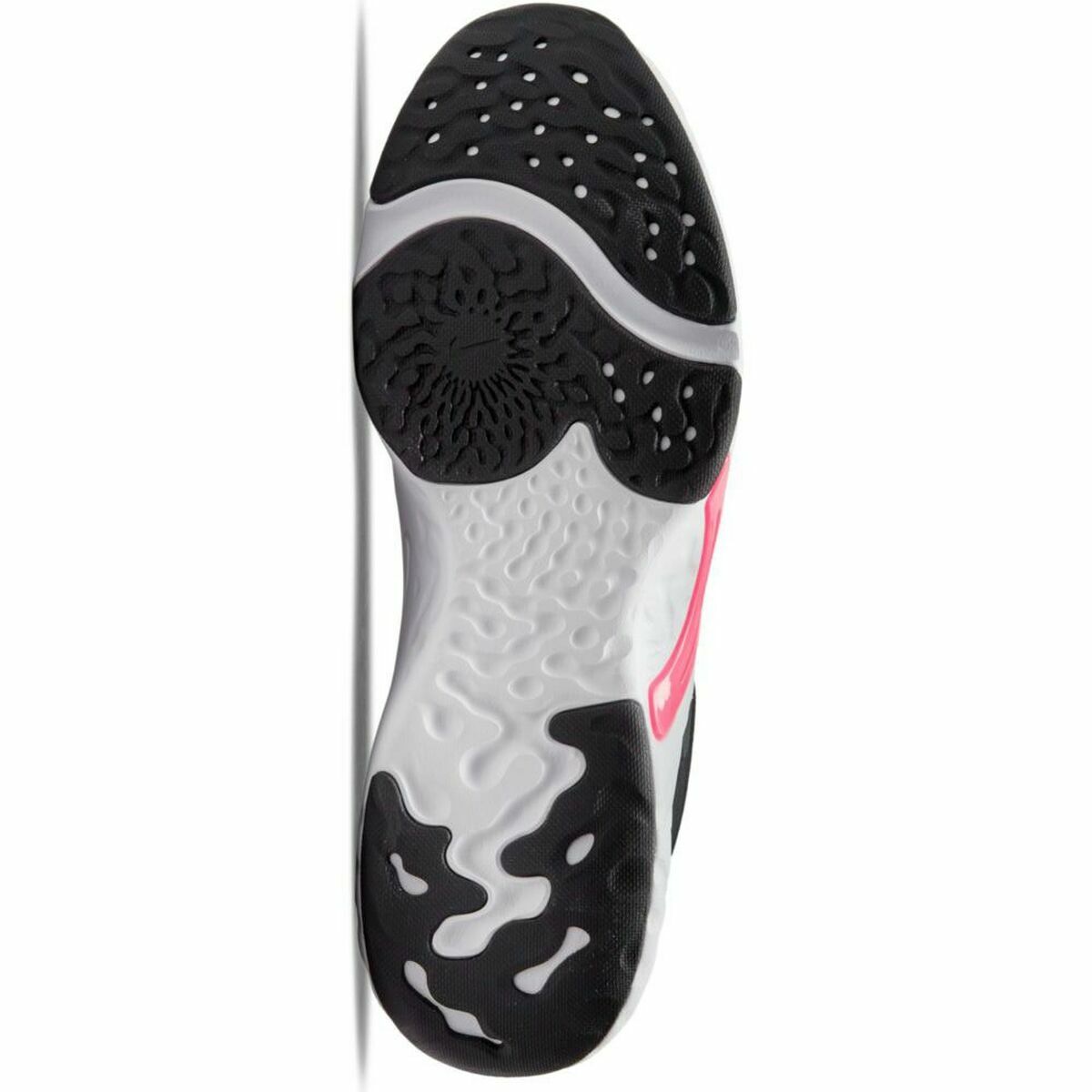 Dessous de chaussure Nike TR 11 : crampons et motifs de traction noirs, base blanche, accent rose.
