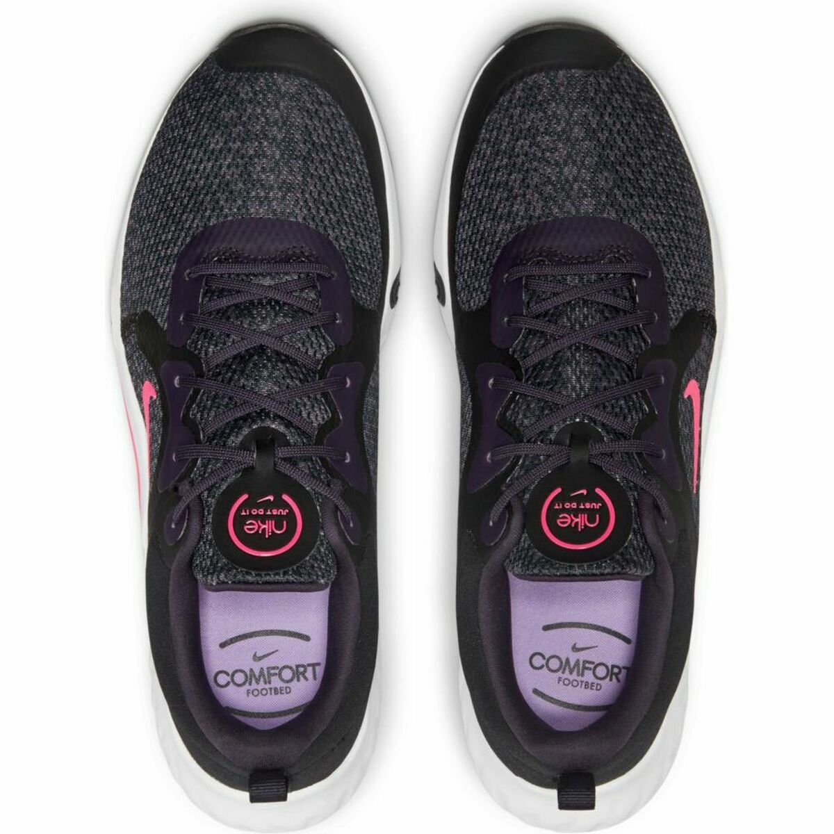 Chaussure de running Nike TR 11 adulte, vue de dessus : tige sombre et lacets violets.
