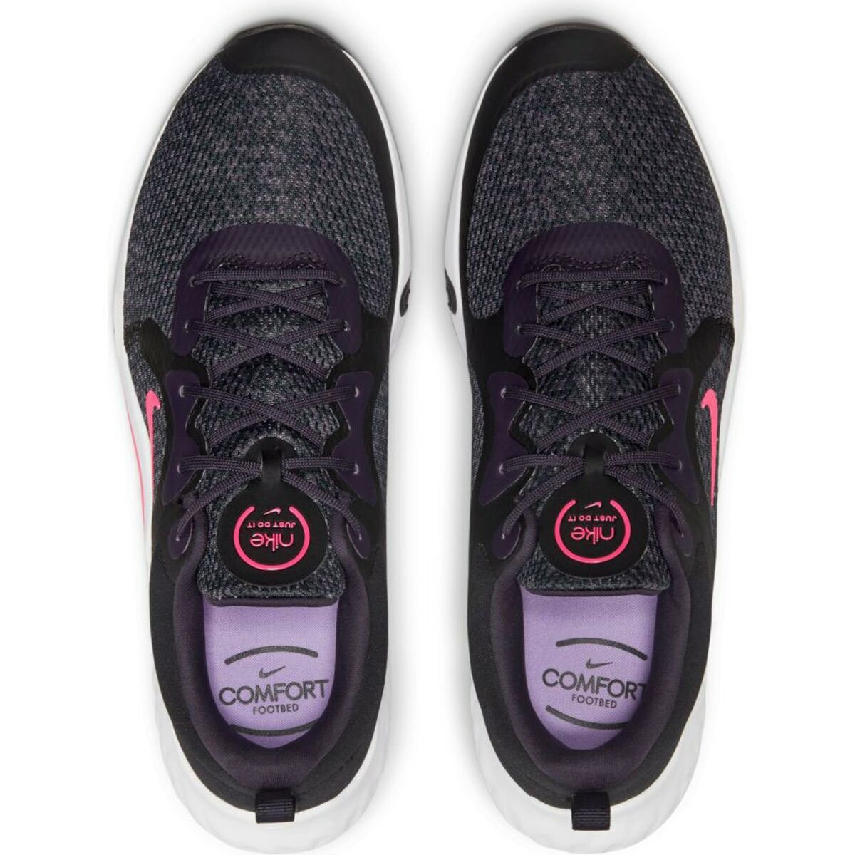 Chaussures de running Nike TR 11 noires à lacets violets, vue avant (paire)
