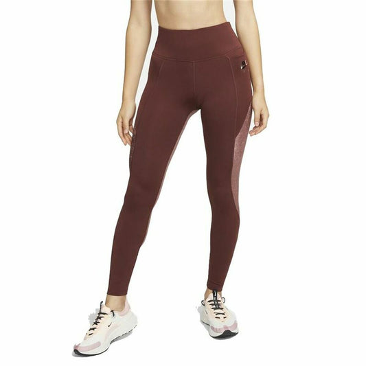 Legging de sport Nike Air Dri-FIT bordeaux, taille haute, logo sur la jambe
