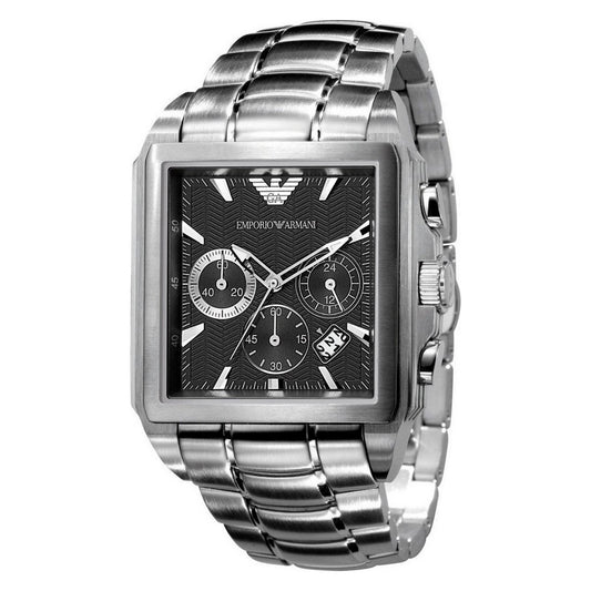 Montre-bracelet Armani homme à cadran noir et boîtier rectangulaire acier