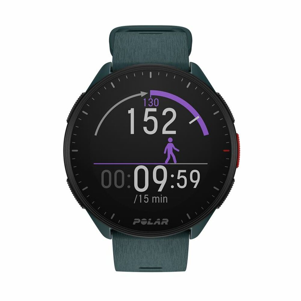 Montre GPS Polar Pacer 45 mm à bracelet vert, écran noir : 152, 15 min, icône course