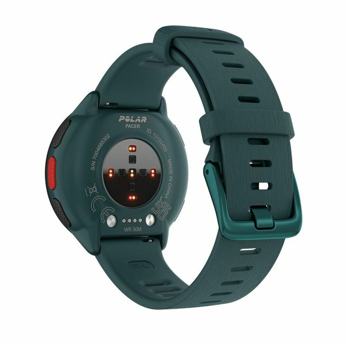 Montre GPS de course Polar Pacer avec boîtier vert foncé et bracelet à trous