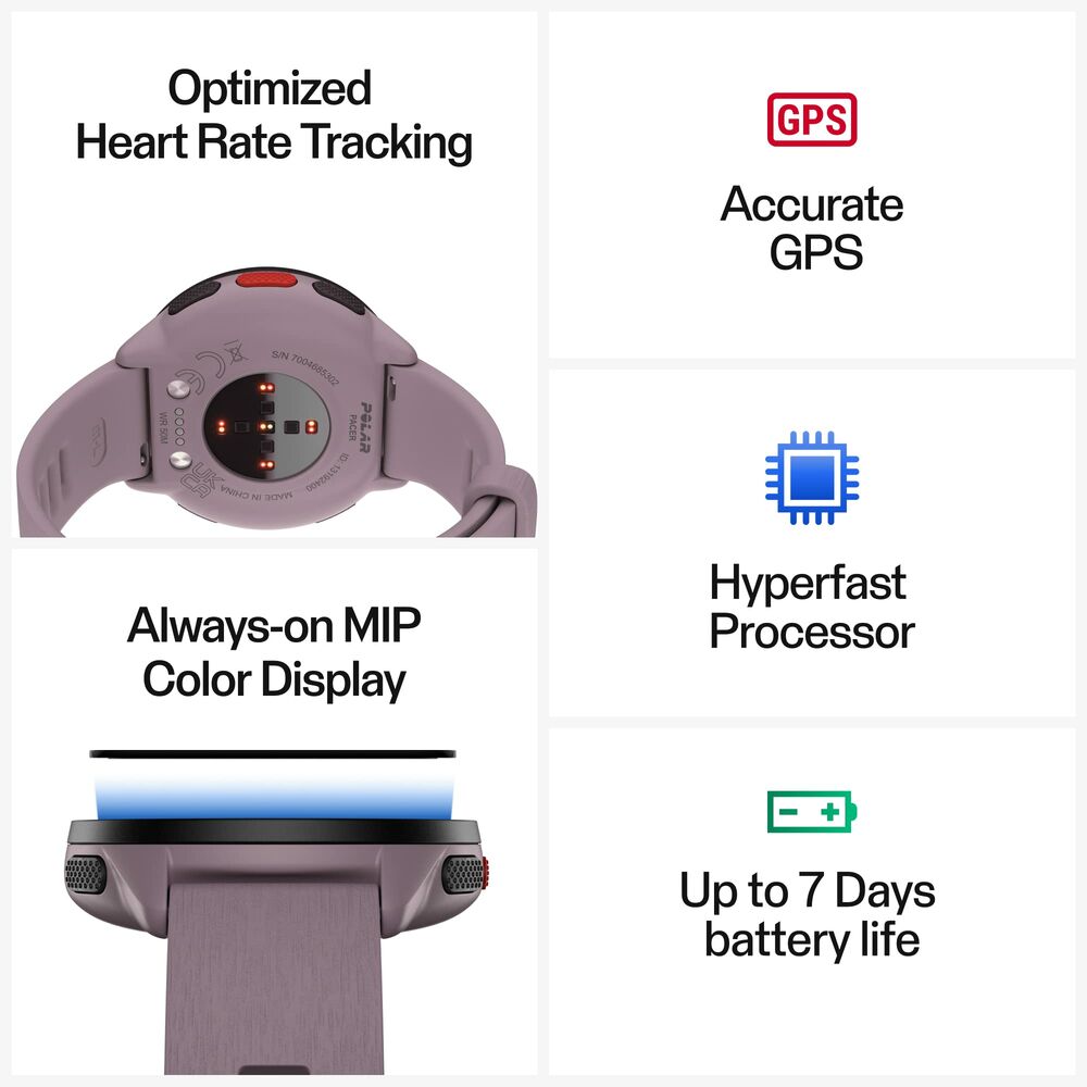 Montre Polar Pacer avec GPS et autonomie jusqu’à 7 jours, bracelet violet