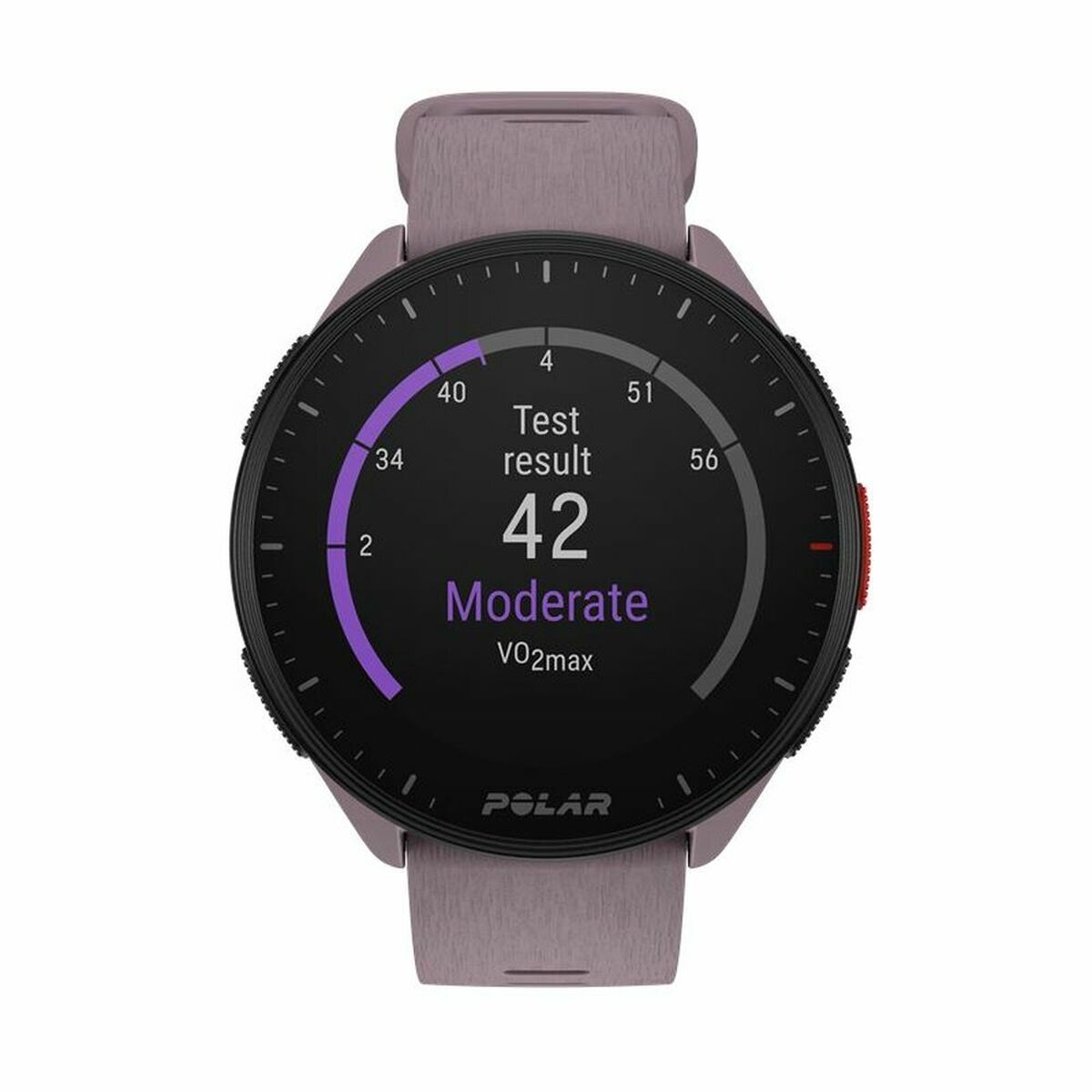 Montre connectée Polar avec écran Test : résultat 42, niveau Modéré, VO2max