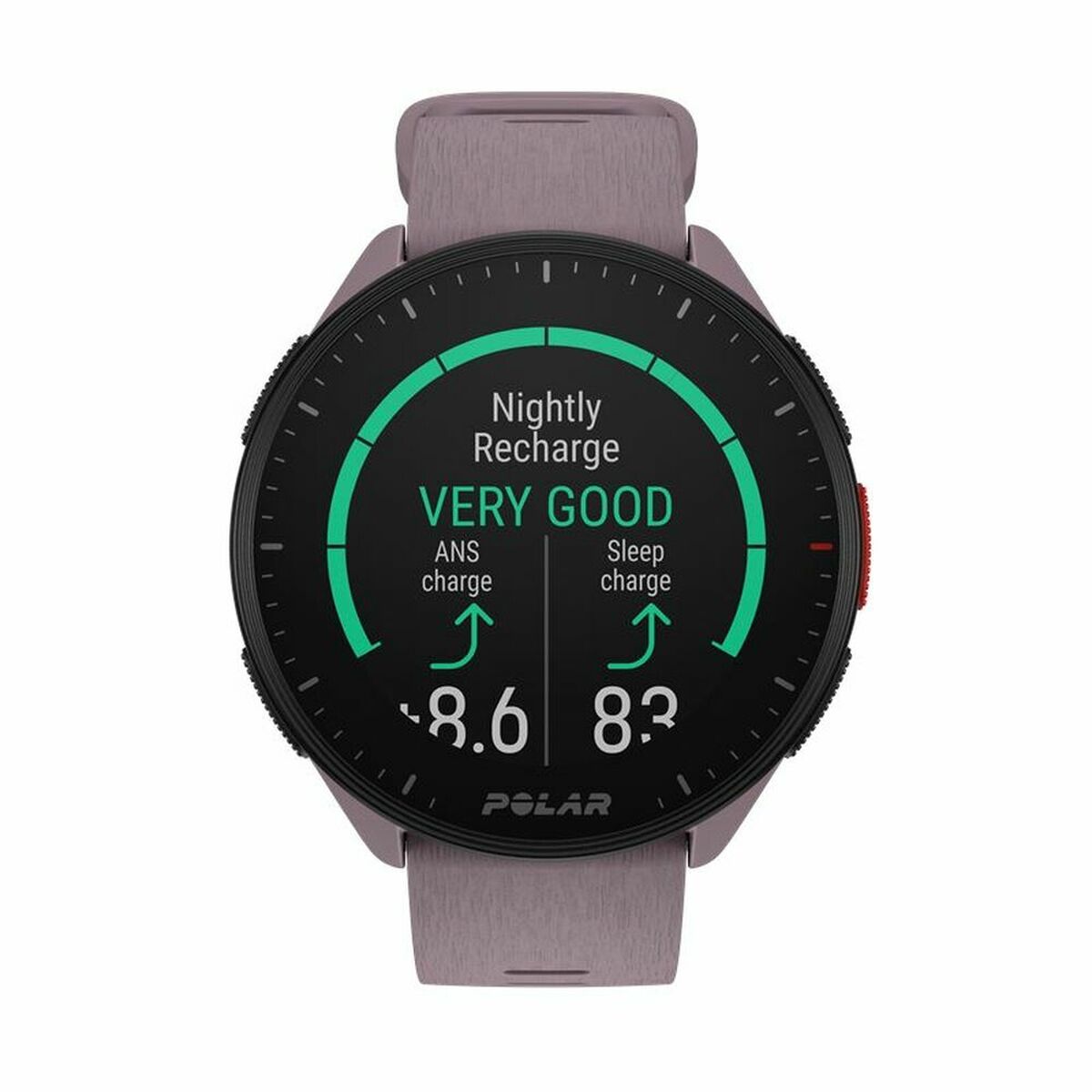 Montre connectée Polar avec bracelet violet, écran Nuit : recharge et sommeil