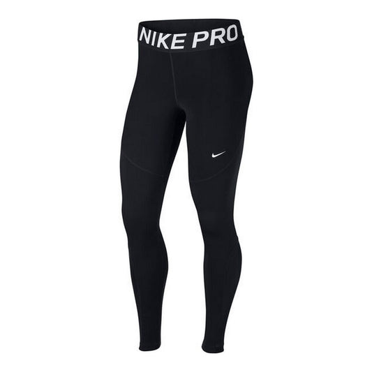 Leggings de sport Nike PRO noirs pour femme, logo à la taille et Swoosh latéral.