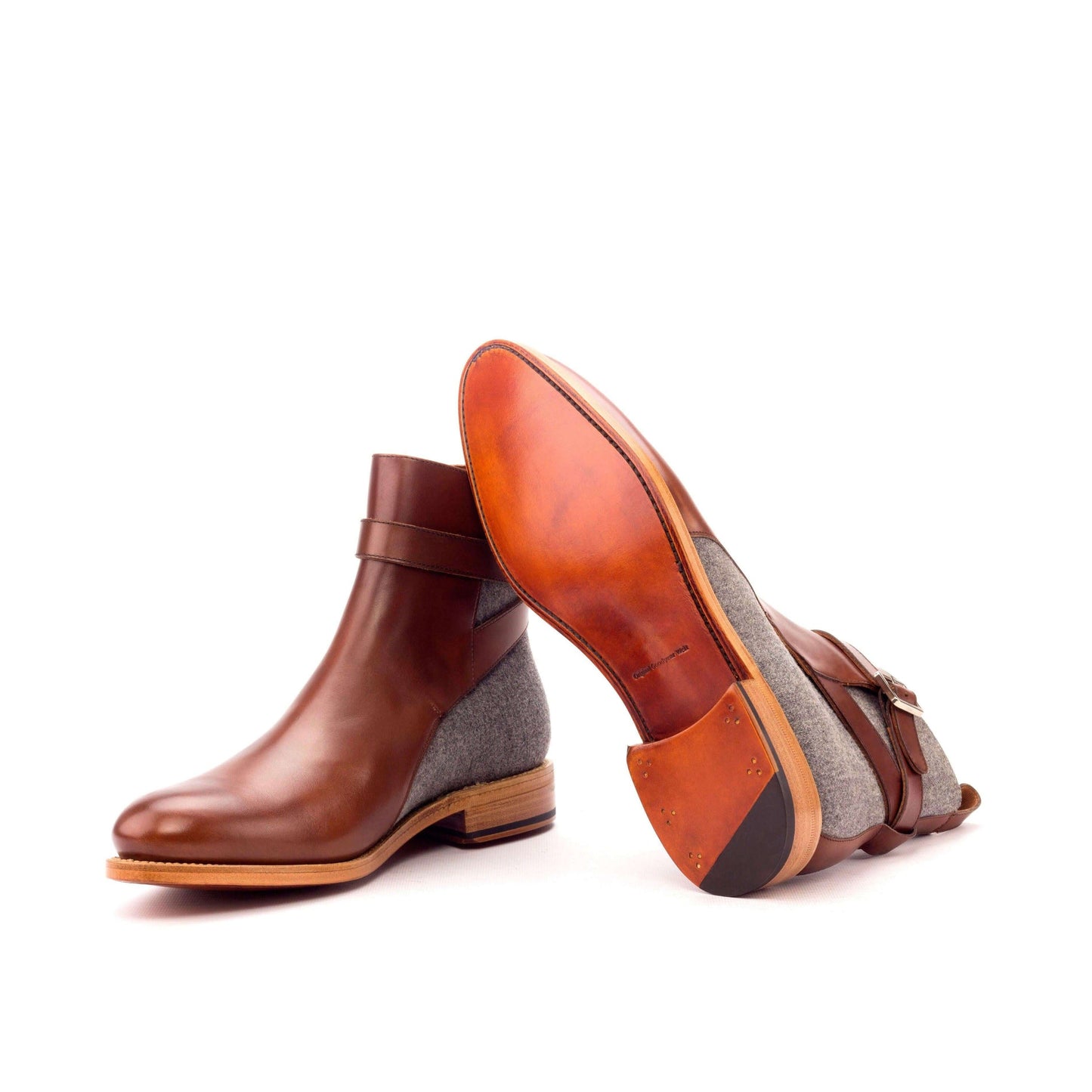 Bottes Jodhpur Hemys cuir marron et gris, bride à boucle, vue côté avec semelle