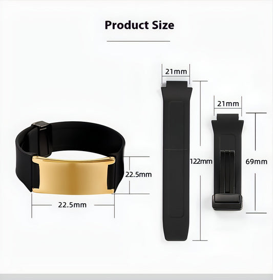Bracelet en silicone noir avec fermoir doré, ajustable