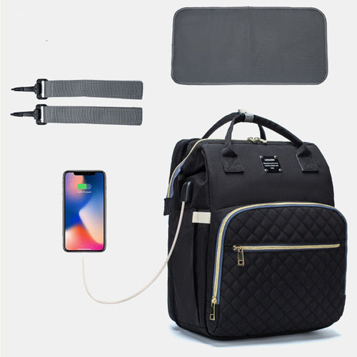 Sac de voyage pour bébé SmartMom+ ALLFASHION™ noir, face matelassée et poche zippée