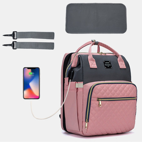 Sac de voyage pour bébé SmartMom+ ALLFASHION™ noir et rose, face matelassée et fermeture zippée