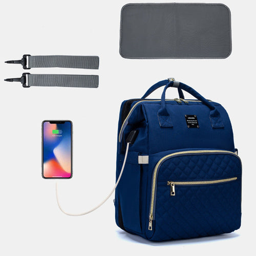 Sac de voyage pour bébé SmartMom+ ALLFASHION™ bleu marine, face matelassée et poche zippée
