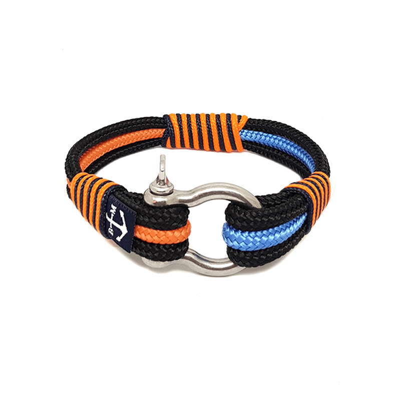 Bracelet nautique Santa Maria en cordon tressé noir, orange et bleu, fermoir argenté