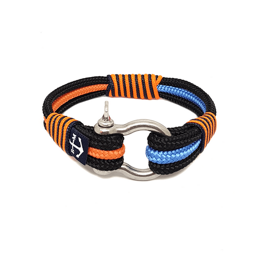 Bracelet nautique Santa Maria en cordon tressé noir, orange et bleu, fermoir argenté