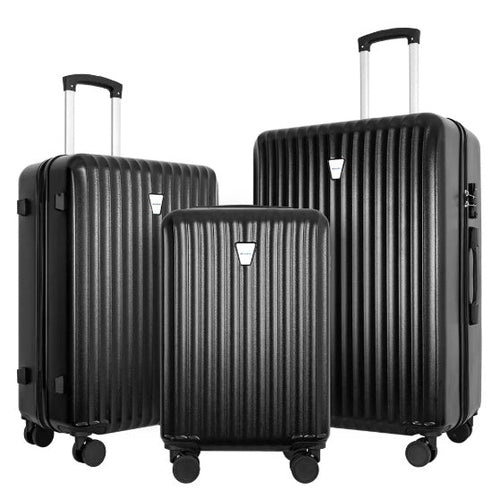 Ensemble de 3 valises rigides noires avec poignées télescopiques et roues à billes