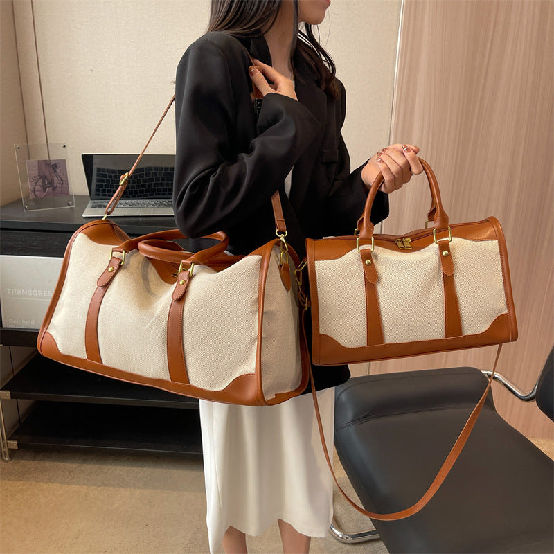 Sac cabas de voyage en toile bicolore avec poignées et bandoulière réglable