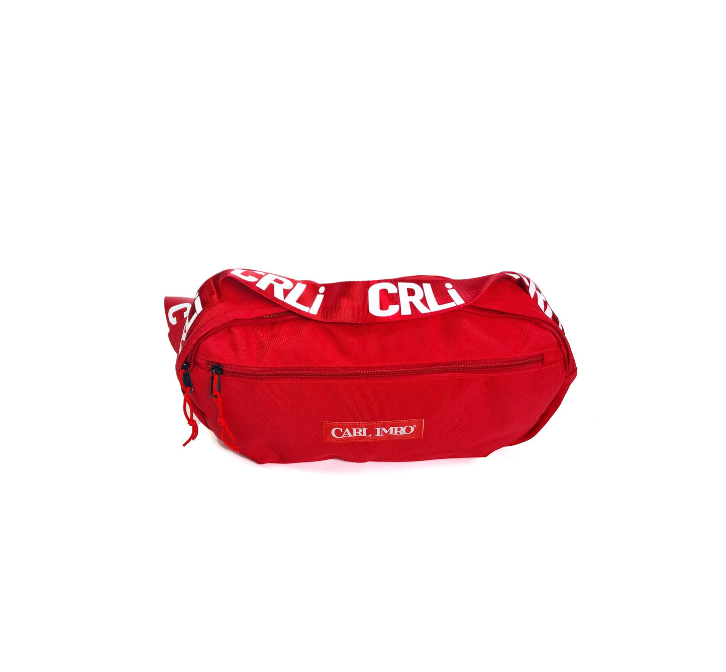 Sac bandoulière rouge CRLi, fermeture zippée et logo CARL IMRO