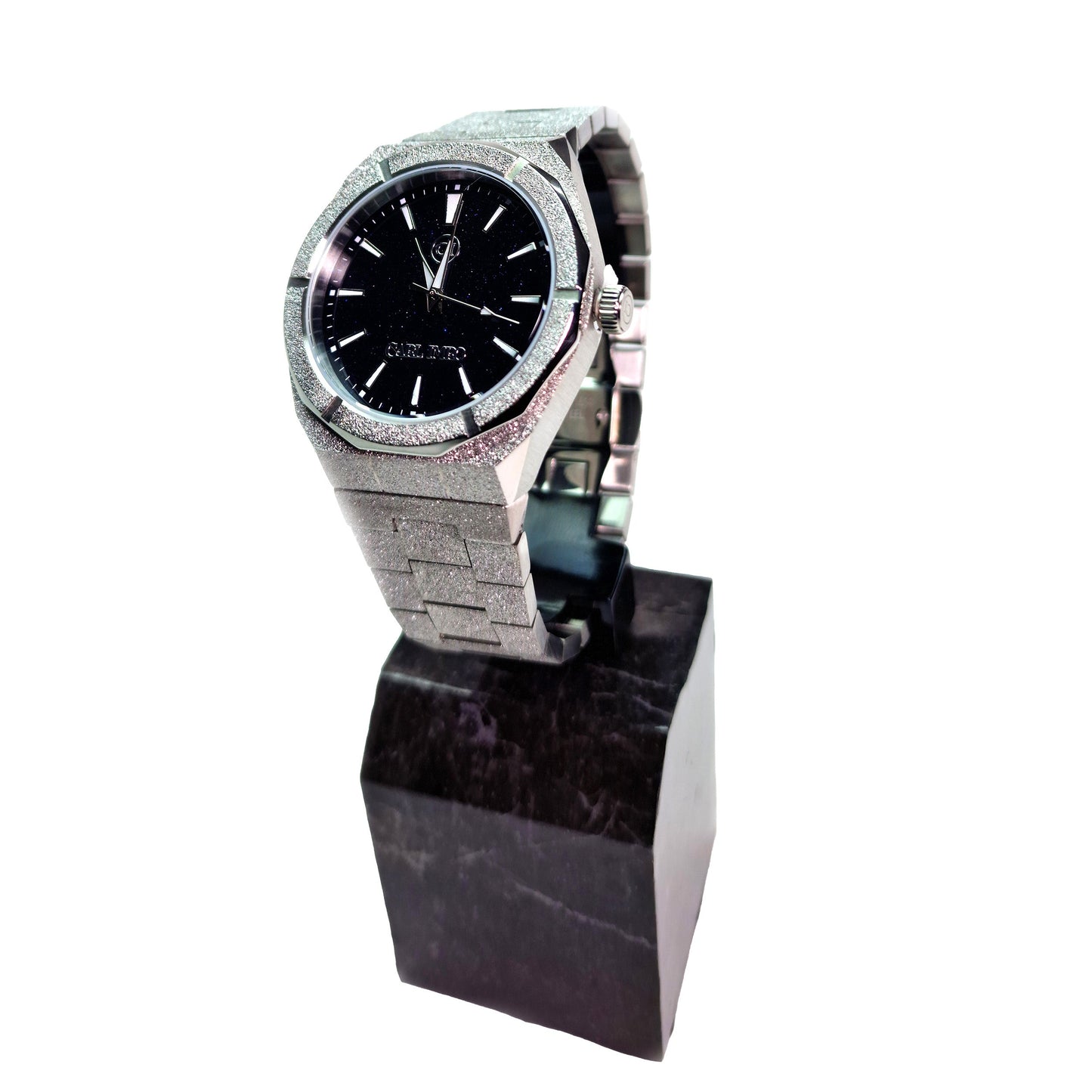 Montre CRLi pour homme, cadran bleu foncé, bracelet acier avec boucle et couronne
