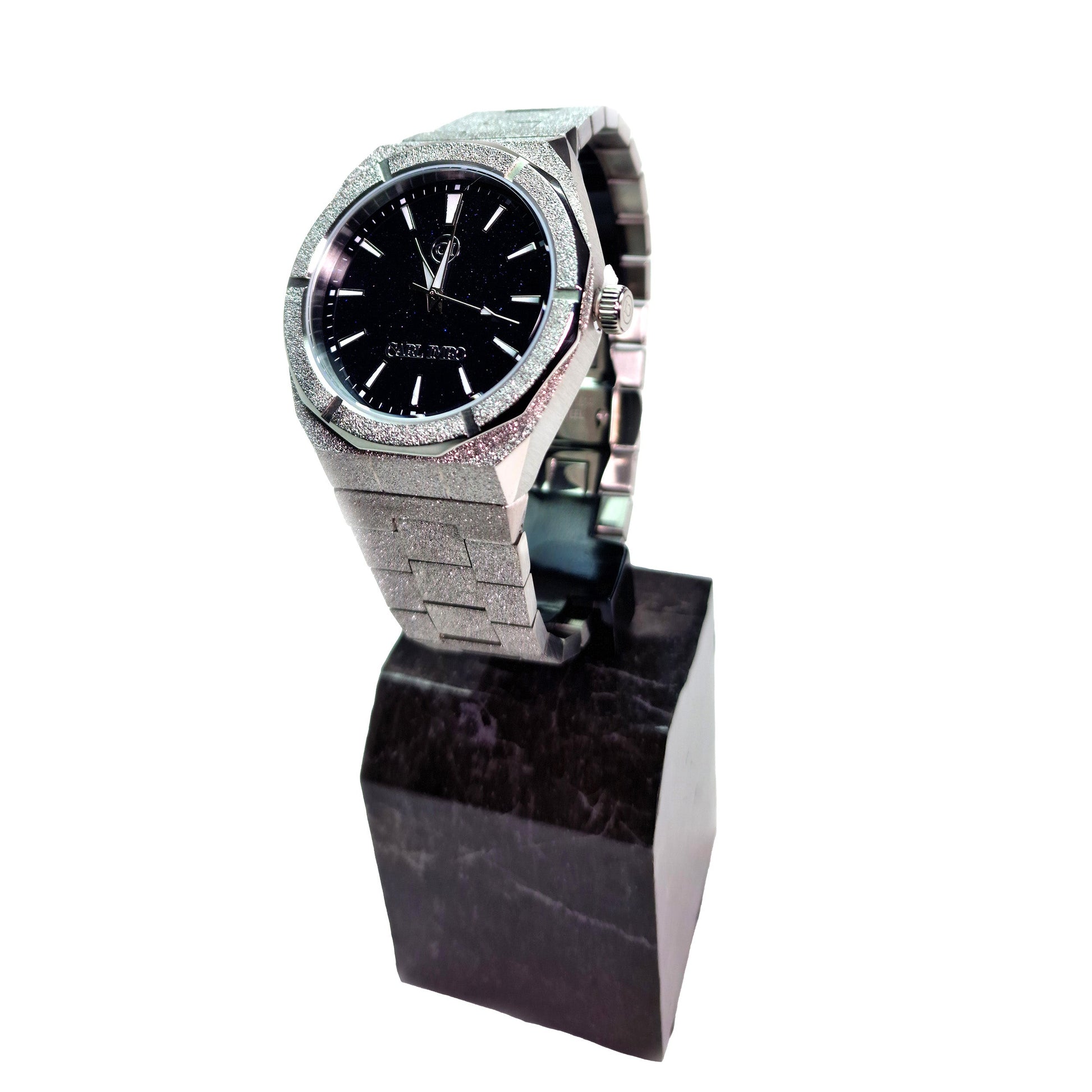 Montre CRLi pour homme, cadran bleu foncé, bracelet acier avec boucle et couronne
