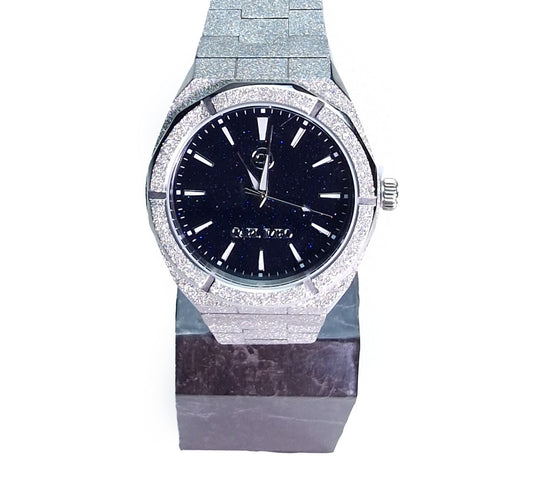 Montre CRLi pour homme, cadran bleu foncé à index bâtons, bracelet acier texturé