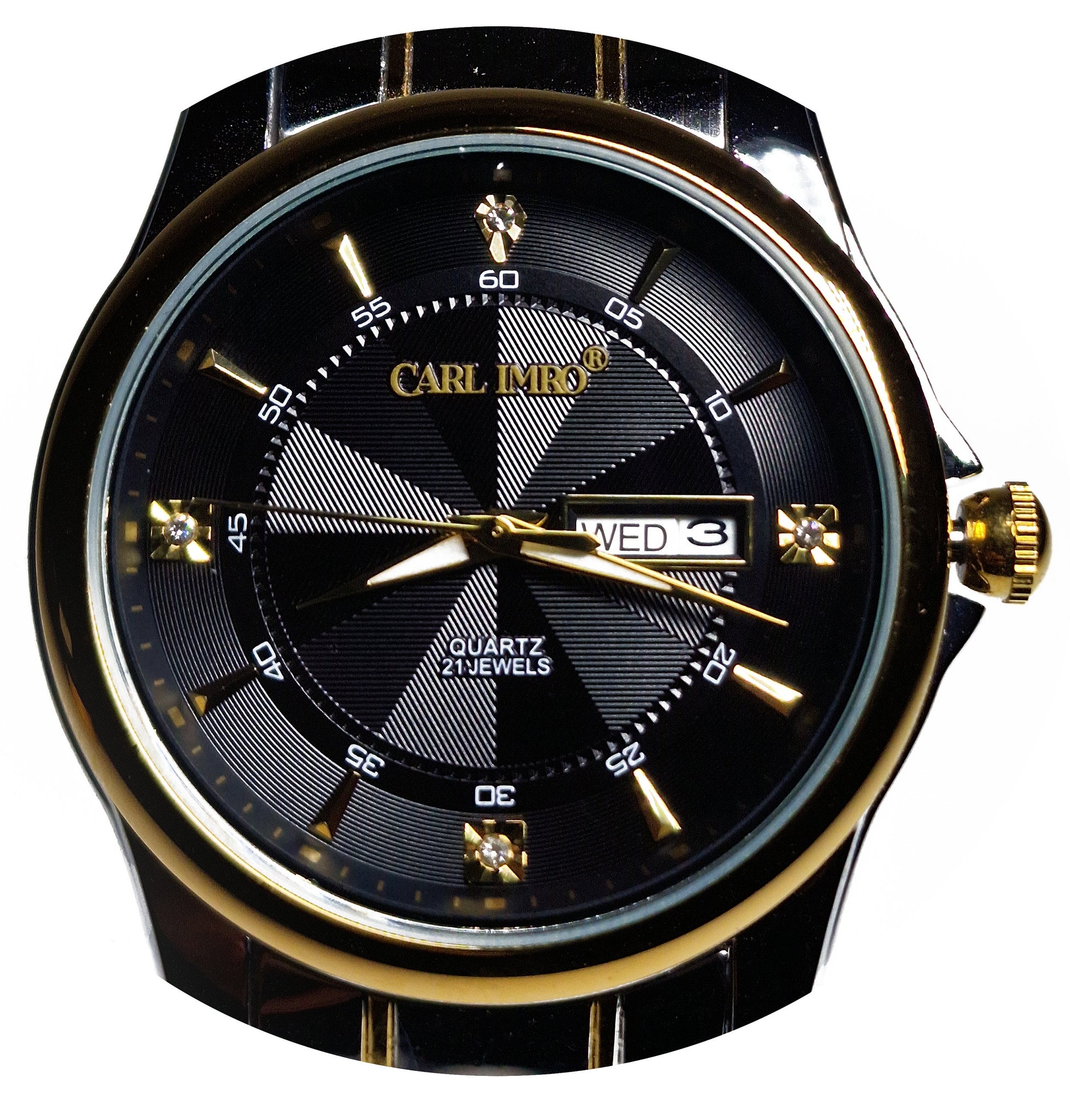 Montre homme cadran noir à index lumineux et lunette dorée