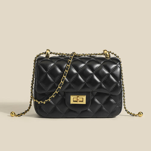 Mini sac bandoulière matelassé noir, rabat avec fermoir doré et chaîne