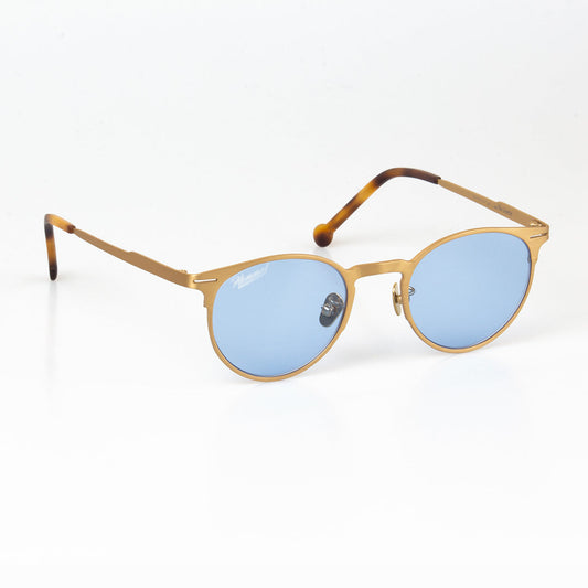 Lunettes de soleil unisexes, monture dorée et verres bleus