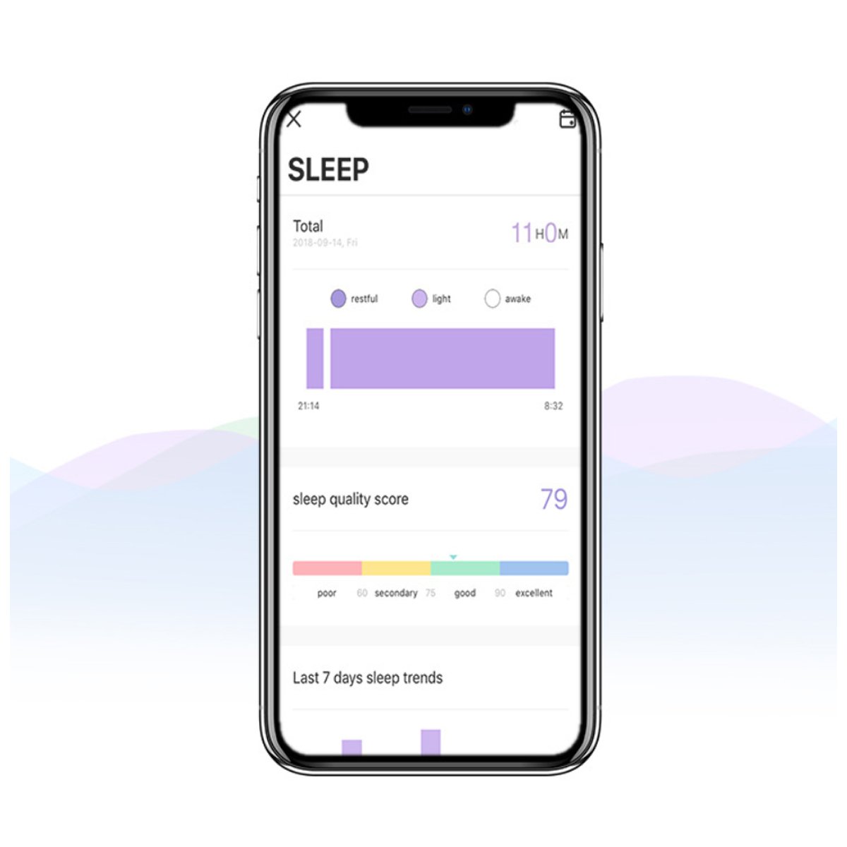 Application de sommeil sur smartphone : écran SLEEP et graphiques