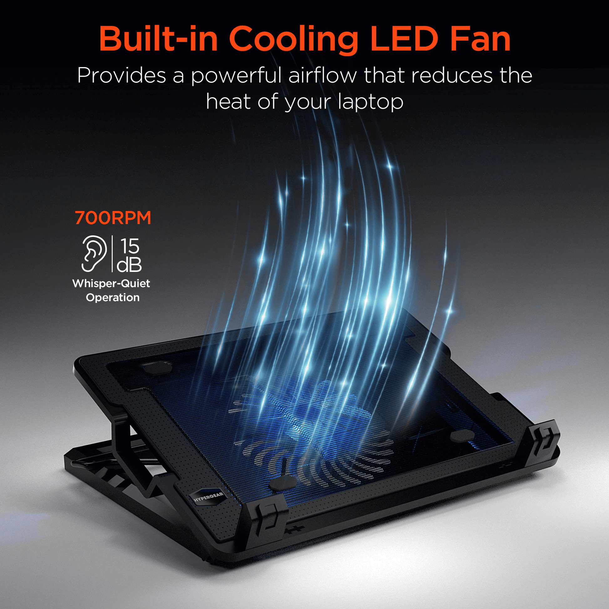 Support ventilateur pour ordinateur portable noir avec ventilateur LED bleu à l’arrière